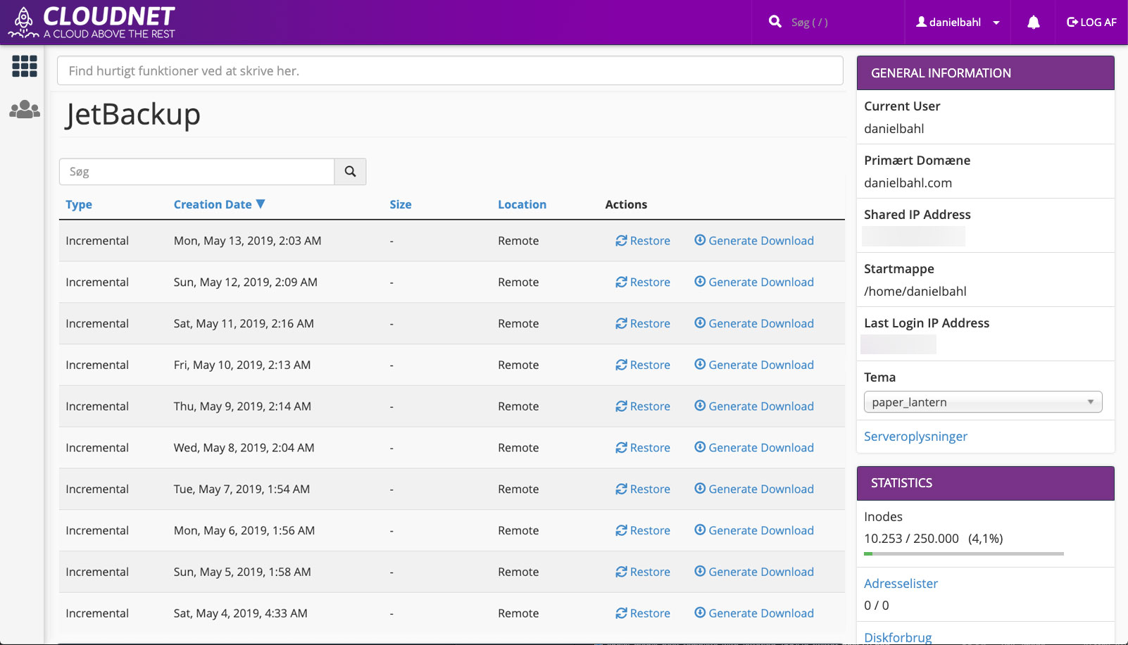 Transparent Backup in Cloudnet cPanel